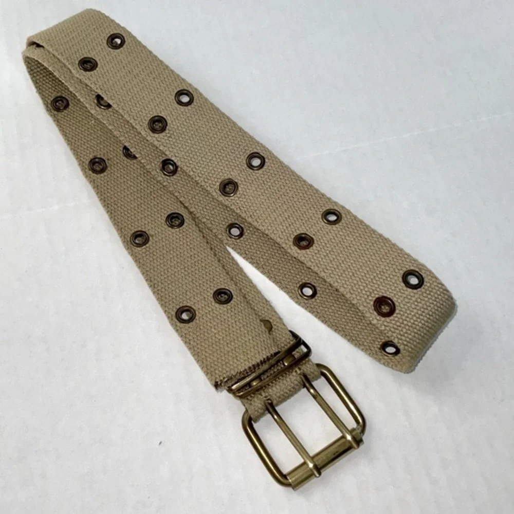 EUC old school unisex canvas double-prong grommet hole adjustable tan belt - Picture 1 of 2